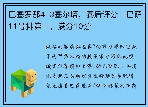 巴塞罗那4-3塞尔塔，赛后评分：巴萨11号排第一，满分10分